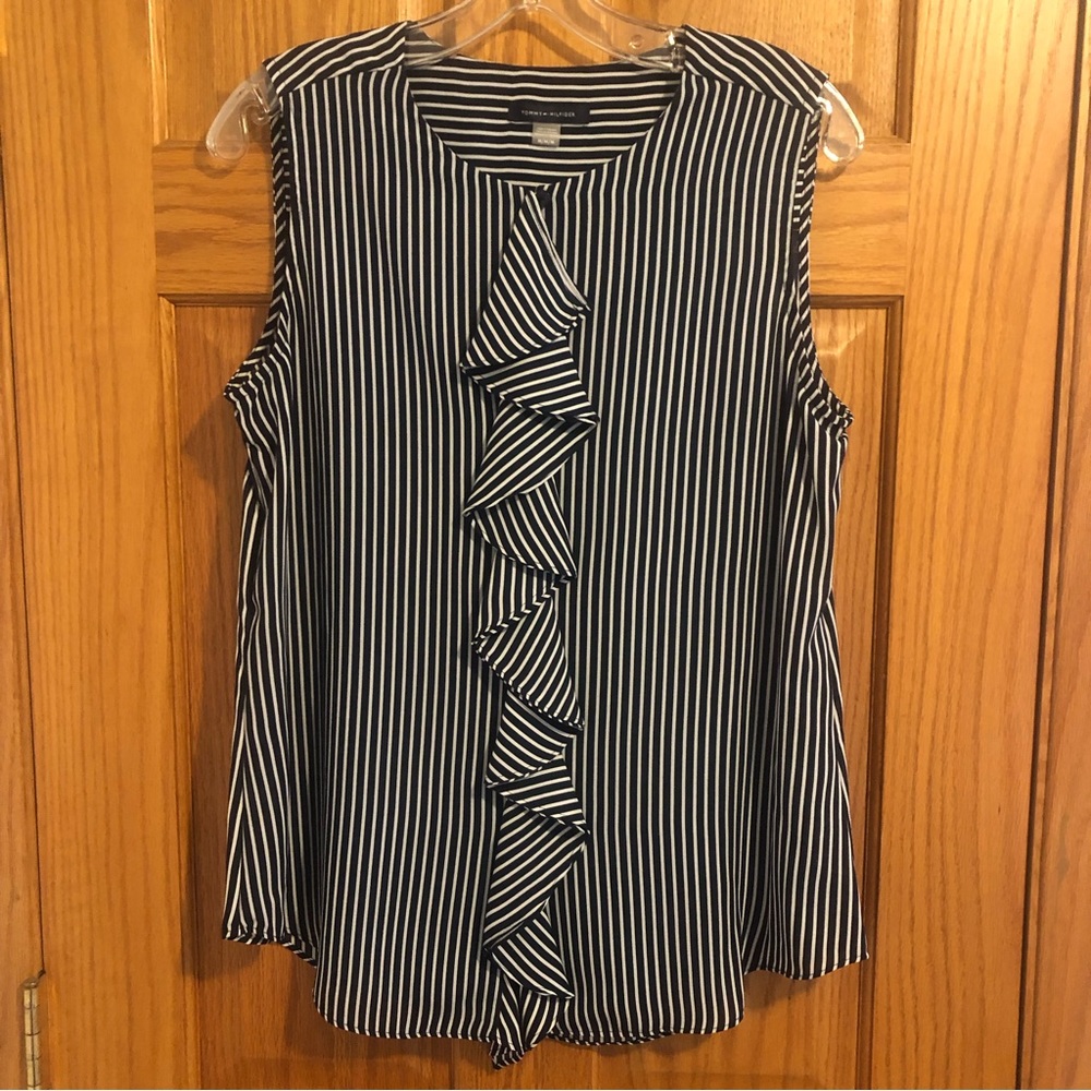 Tommy Hilfiger Sleeveless Navy/White Striped Blouse Women’s Size M